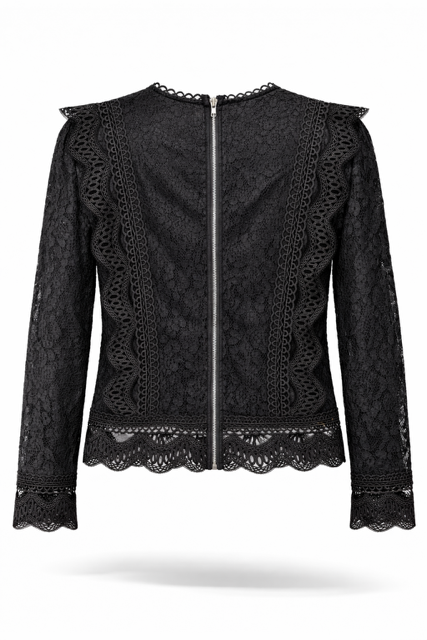 Elegante Luxe kanten lace Top  Blouse met lange mouwen - Zwart