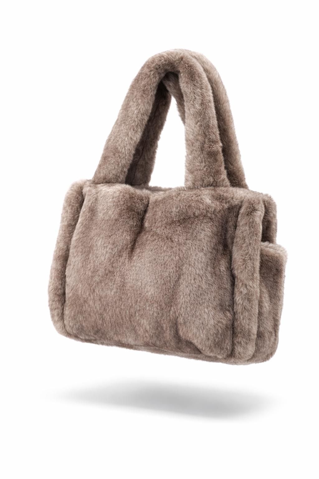 Luxe Teddy Schoudertas Taupe – Zachte Faux Fur Handtas met Brede Schouderband | Trendy