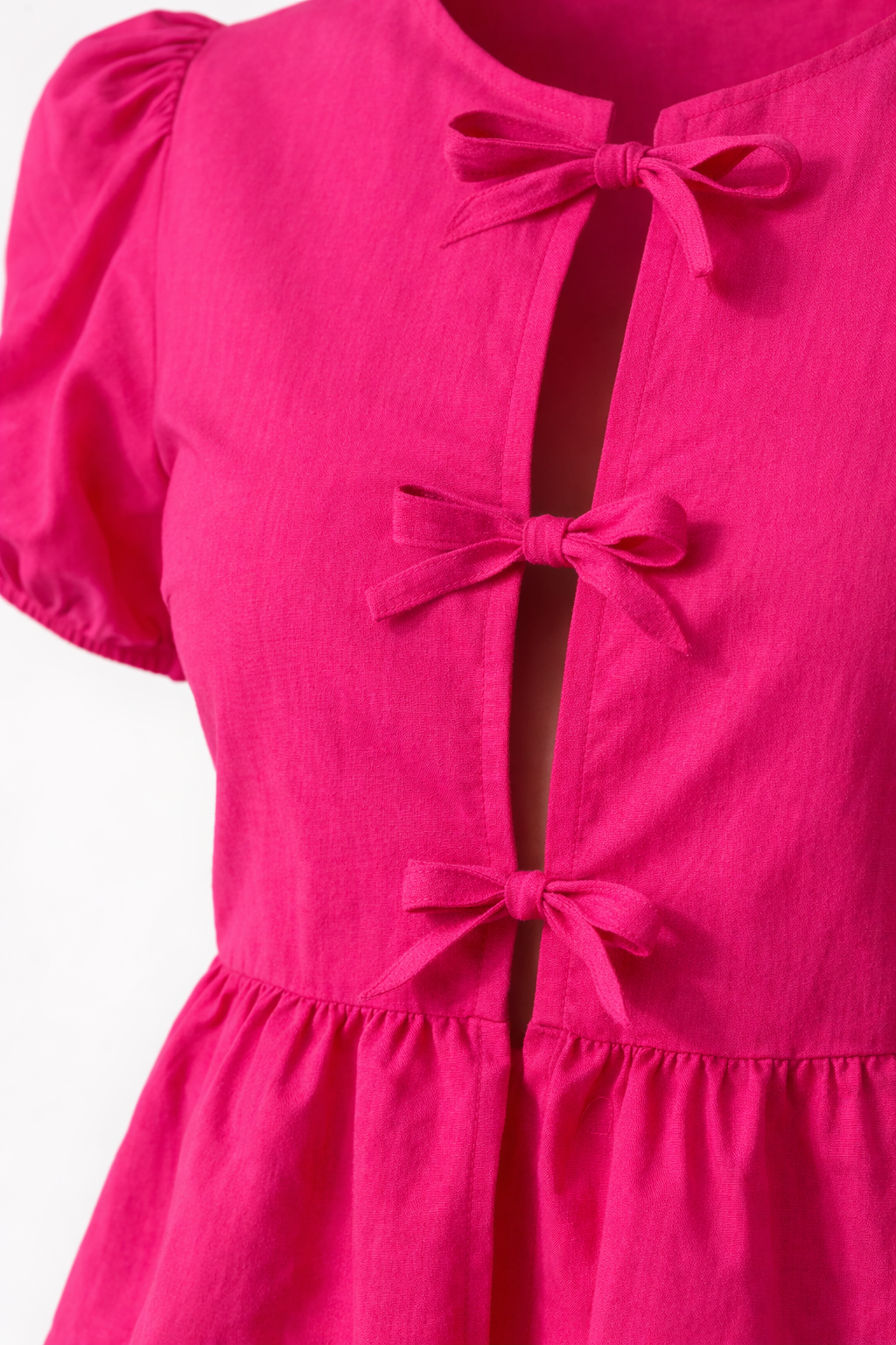 Peplum Blouse van 100% Katoen met Striksluiting en Pofmouwen – Dames