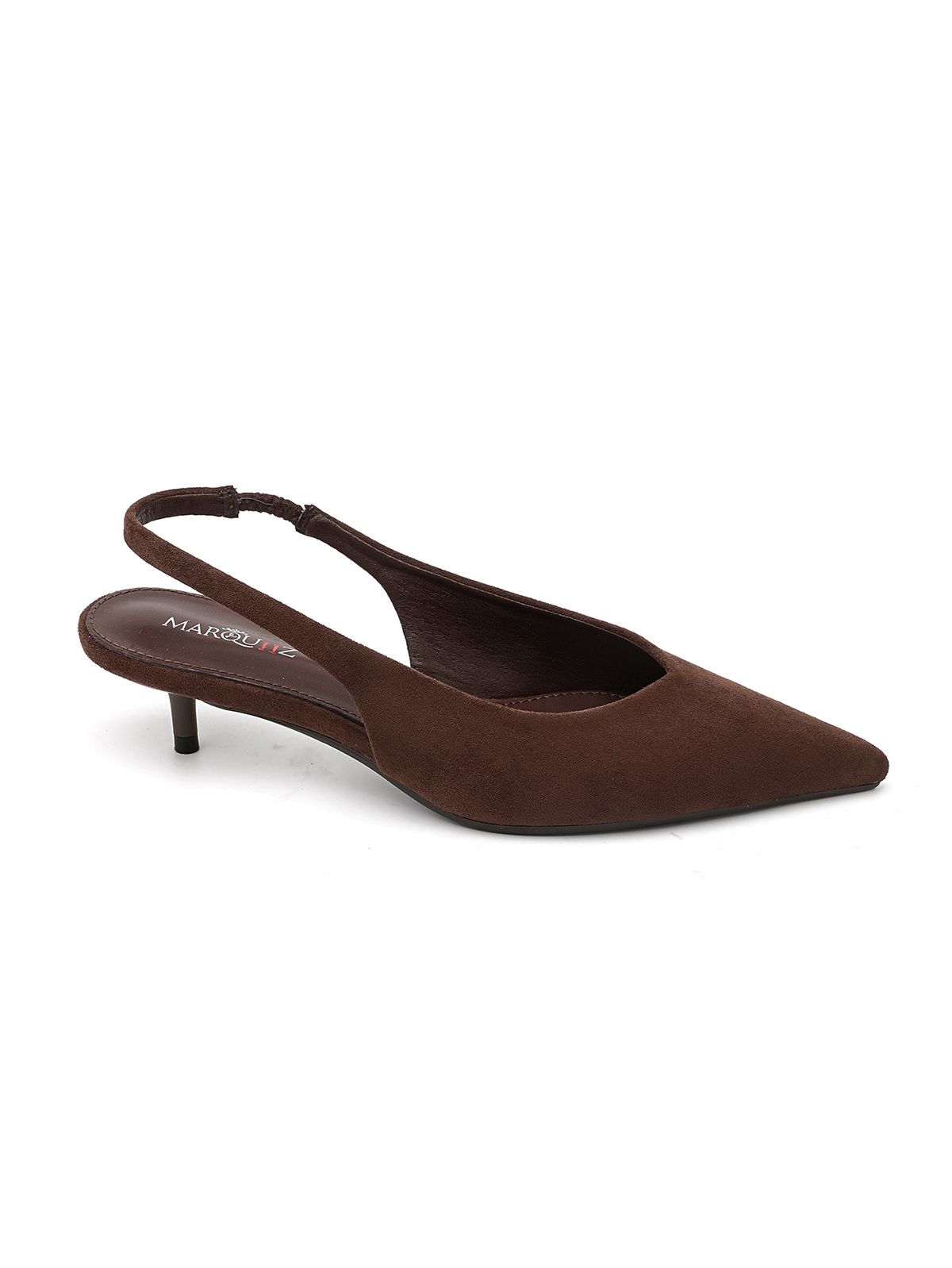 Elegante Donkerbruine Slingback Pumps – Puntige Kitten Heel in Suede Look