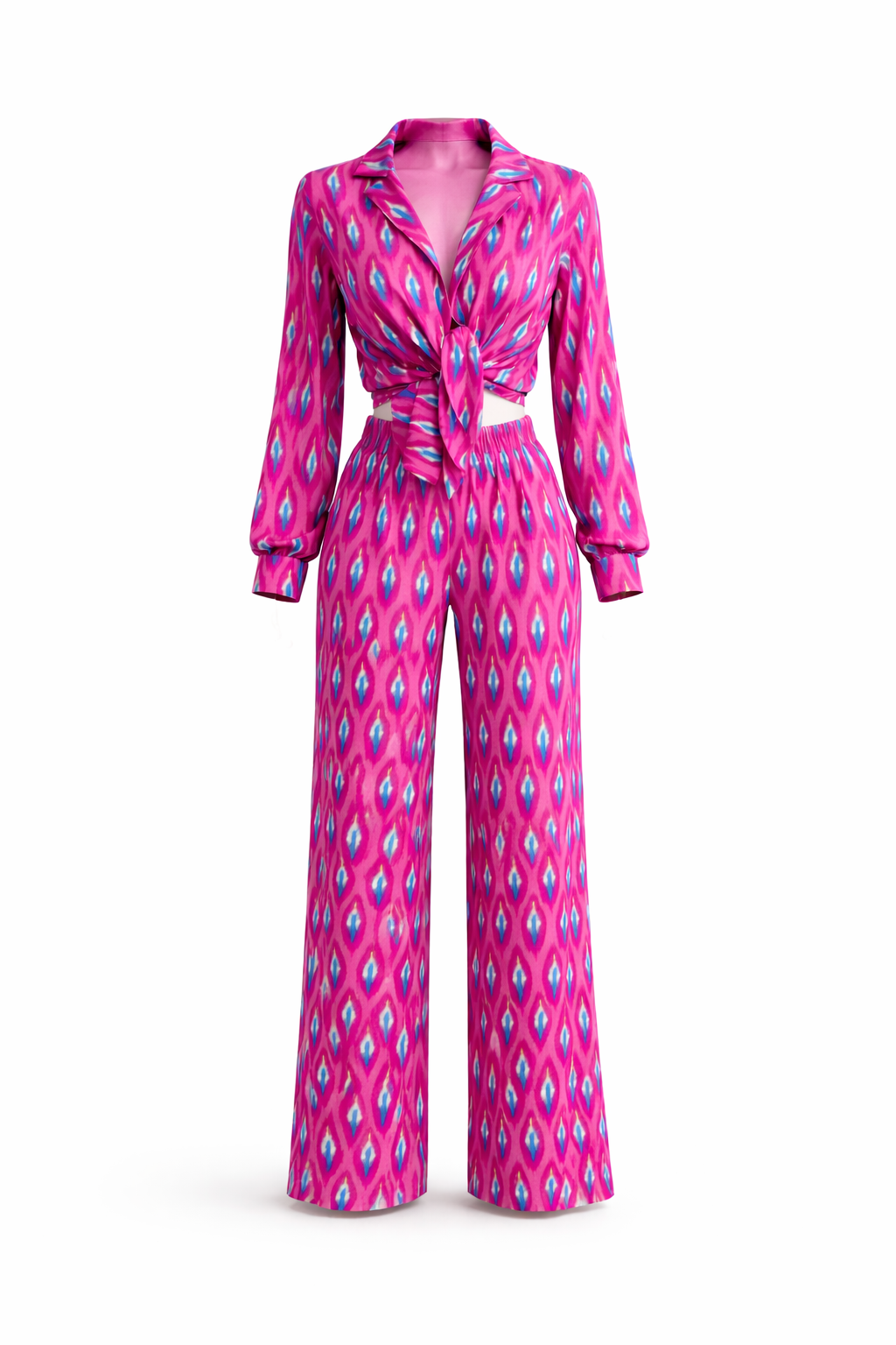 Fuchsia Co-ord Set Dames met Print – Blouse & Wijde Broek