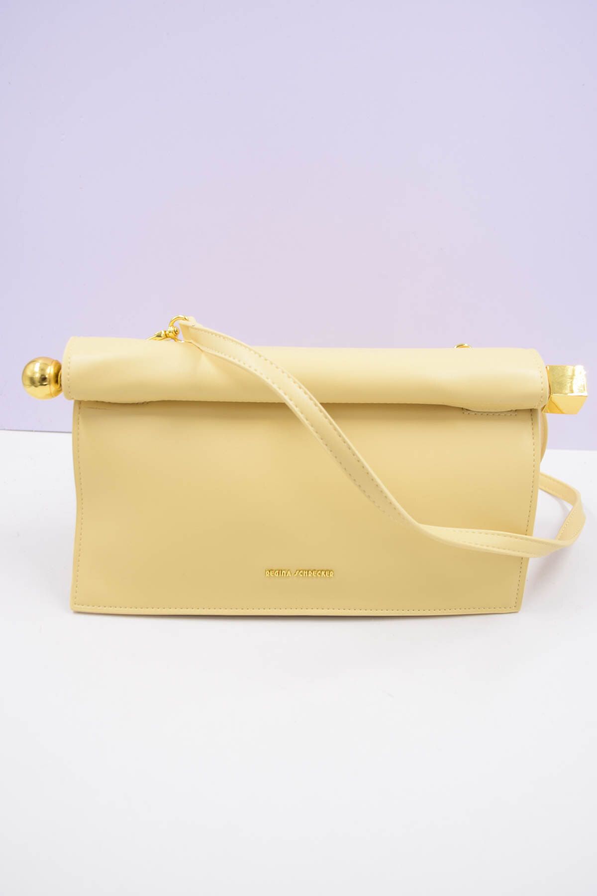 Italiaanse Luxe Dames Schoudertas Licht Geel Kunstleer met Magnetische Sluiting