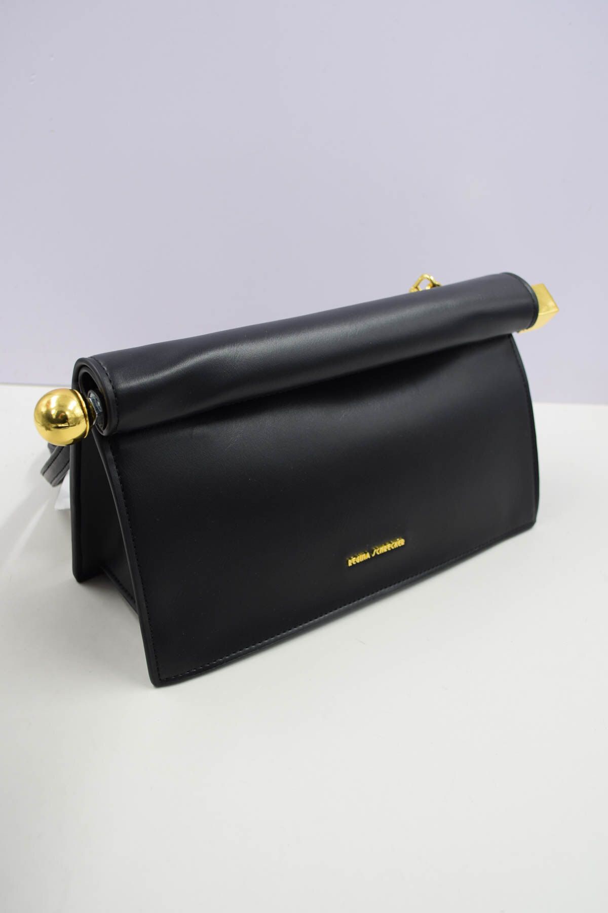 Italiaanse Luxe Dames Schoudertas Zwart Kunstleer met Magnetische Sluiting