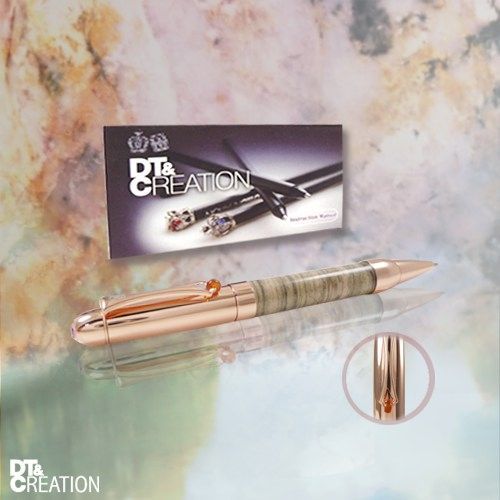 【DT&CREATION】天然台灣玫瑰石原子筆 - 鑲奧地利知名品牌水晶 (獨一無二 全球限量商品)