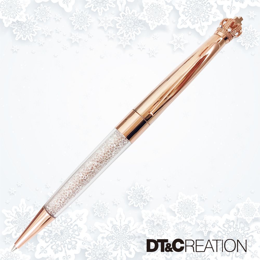 【DT&CREATION】晶瑩剔透國王水晶原子筆 玫瑰金 - 附項鍊 (奧地利知名品牌水晶原子筆)