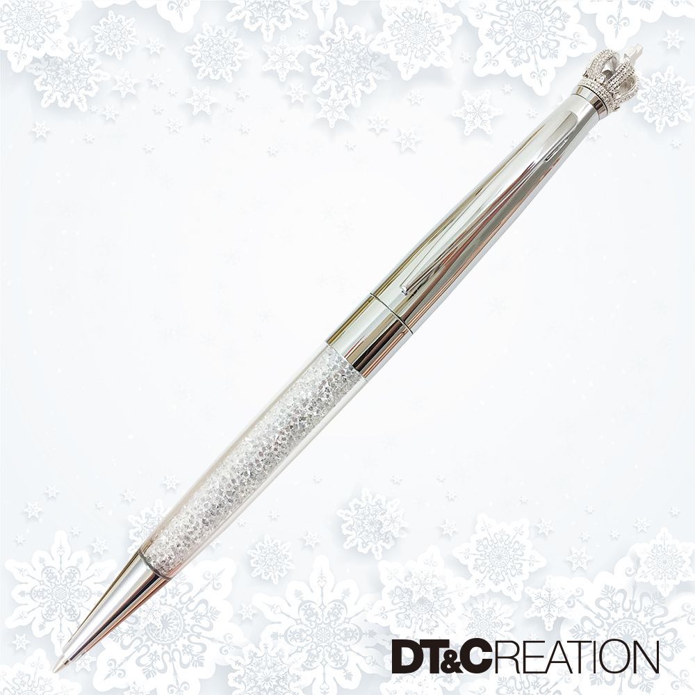 【DT&CREATION】晶瑩剔透國王水晶原子筆 -銀  - 附項鍊 (奧地利知名品牌水晶原子筆)