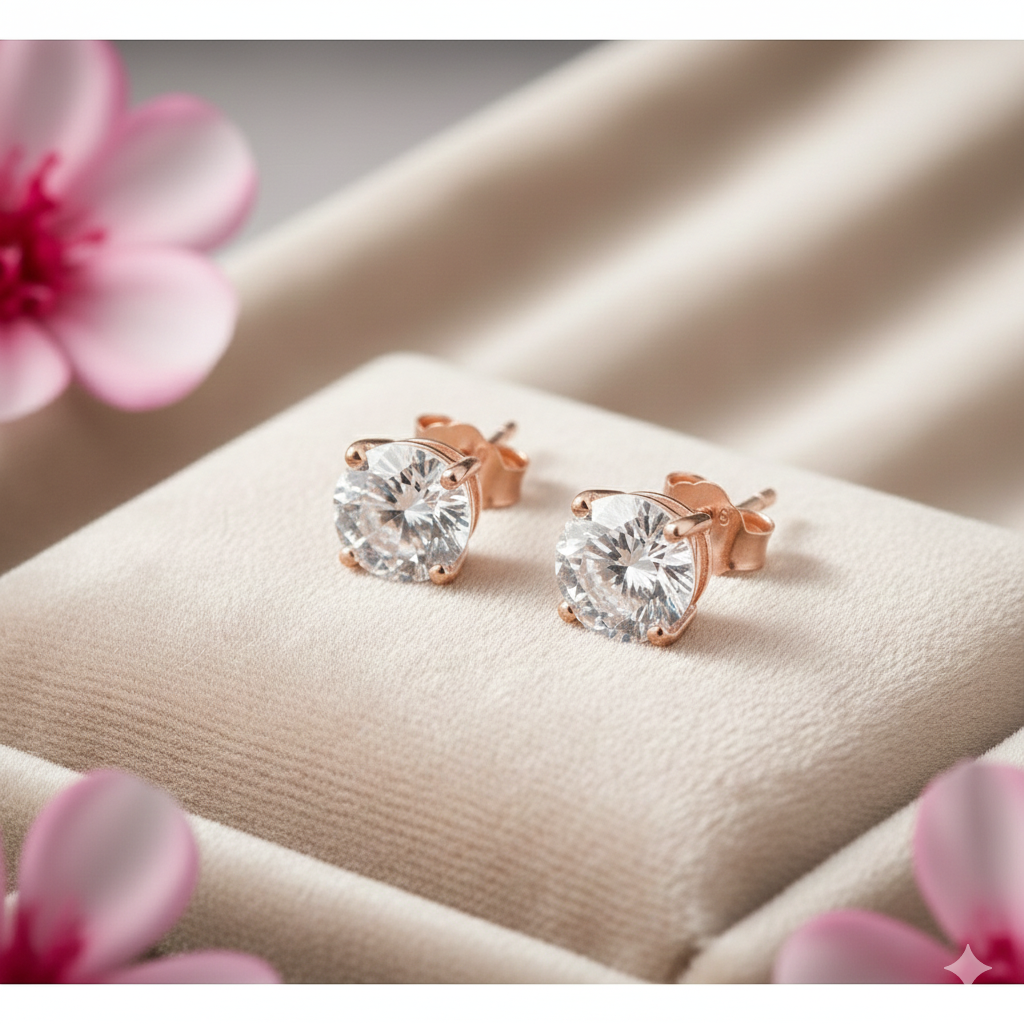 【DT&CREATION JEWEL】925純銀 璀璨耳釘 - 玫瑰金