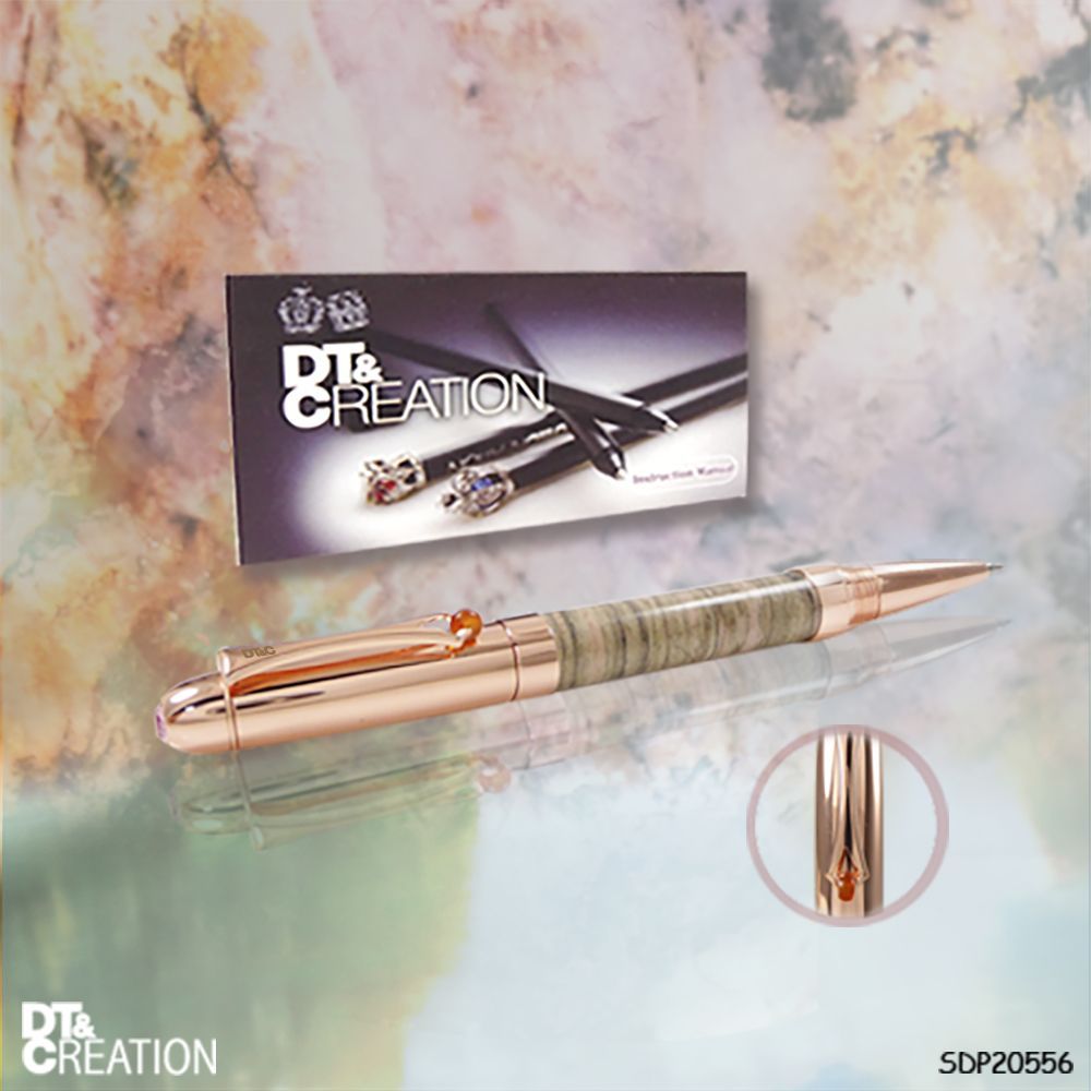 【DT&CREATION】天然台灣玫瑰石鋼珠筆 - 鑲奧地利知名品牌水晶 (獨一無二 全球限量商品)