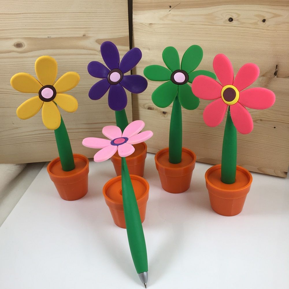 小花盆栽造型原子筆/ 綠色植物創意文具/辦公室療癒小物/桌面造景/太陽花盆栽筆/書寫文具用品/開幕活動/婚禮小物/禮贈品/簽名筆