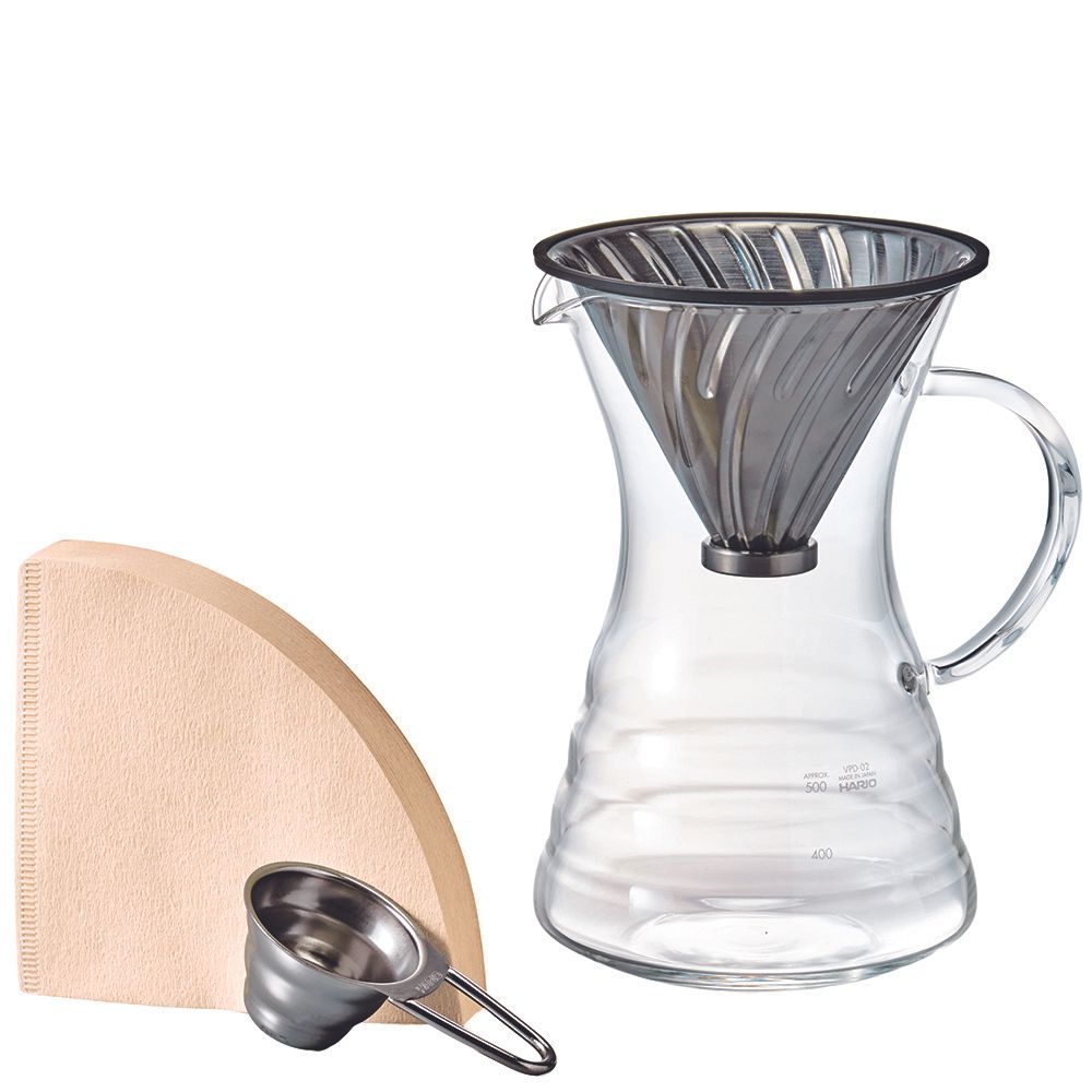 【HARIO】 V60白金金屬濾杯咖啡壺組 VPD-02HSV(HARIO精選)