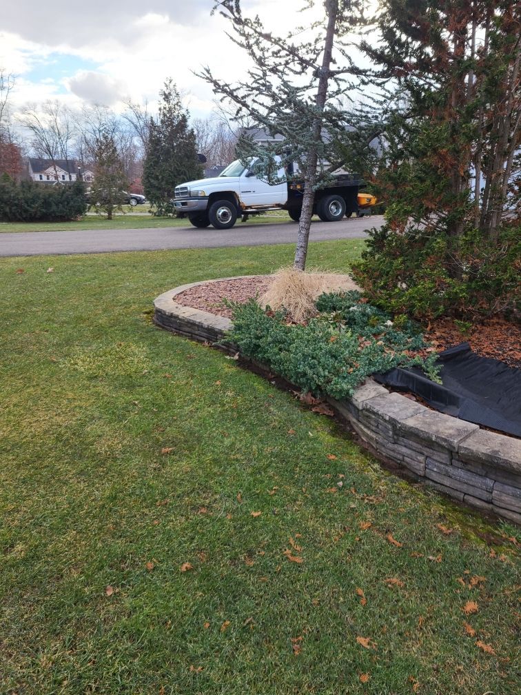 A white truck is parked in the grass next to a tree.