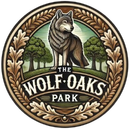 Logo: Wolf standing in a park, text 