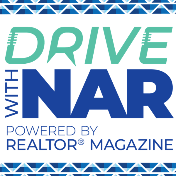 A logo for drive with nar powered by realtor magazine