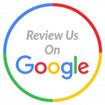 A circle with the words `` review us on google '' written inside of it.