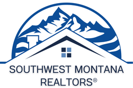 A blue and white logo for the galatin association of realtors