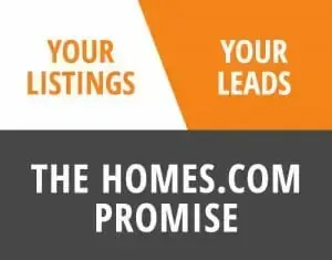 A sign that says your listings your leads the homes.com promise