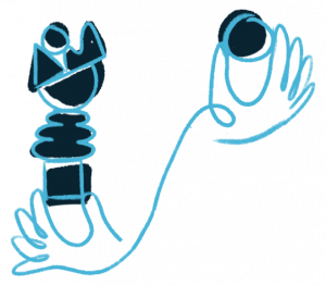 A drawing of a hand holding a ball with the word dhm written on it