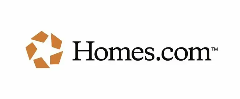 A logo for homes.com is shown on a white background.
