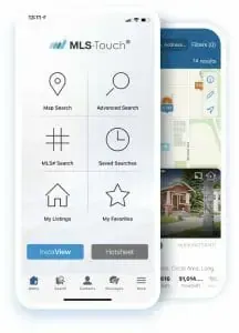 A couple of cell phones with the mls touch app on them.
