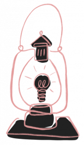 A drawing of a lantern with a light bulb inside of it.