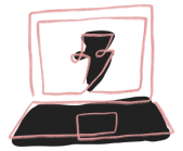 A drawing of a laptop with a lightning bolt on the screen.