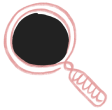 A magnifying glass with a spiral handle and a black circle in the middle.