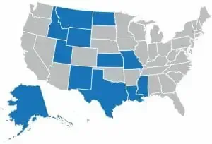 A map of the united states with blue states highlighted