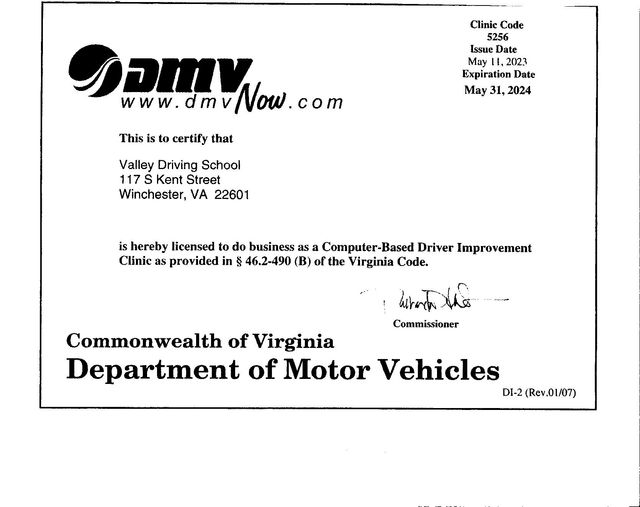 Register Now - Winchester, VA - Valley Driving School LLC