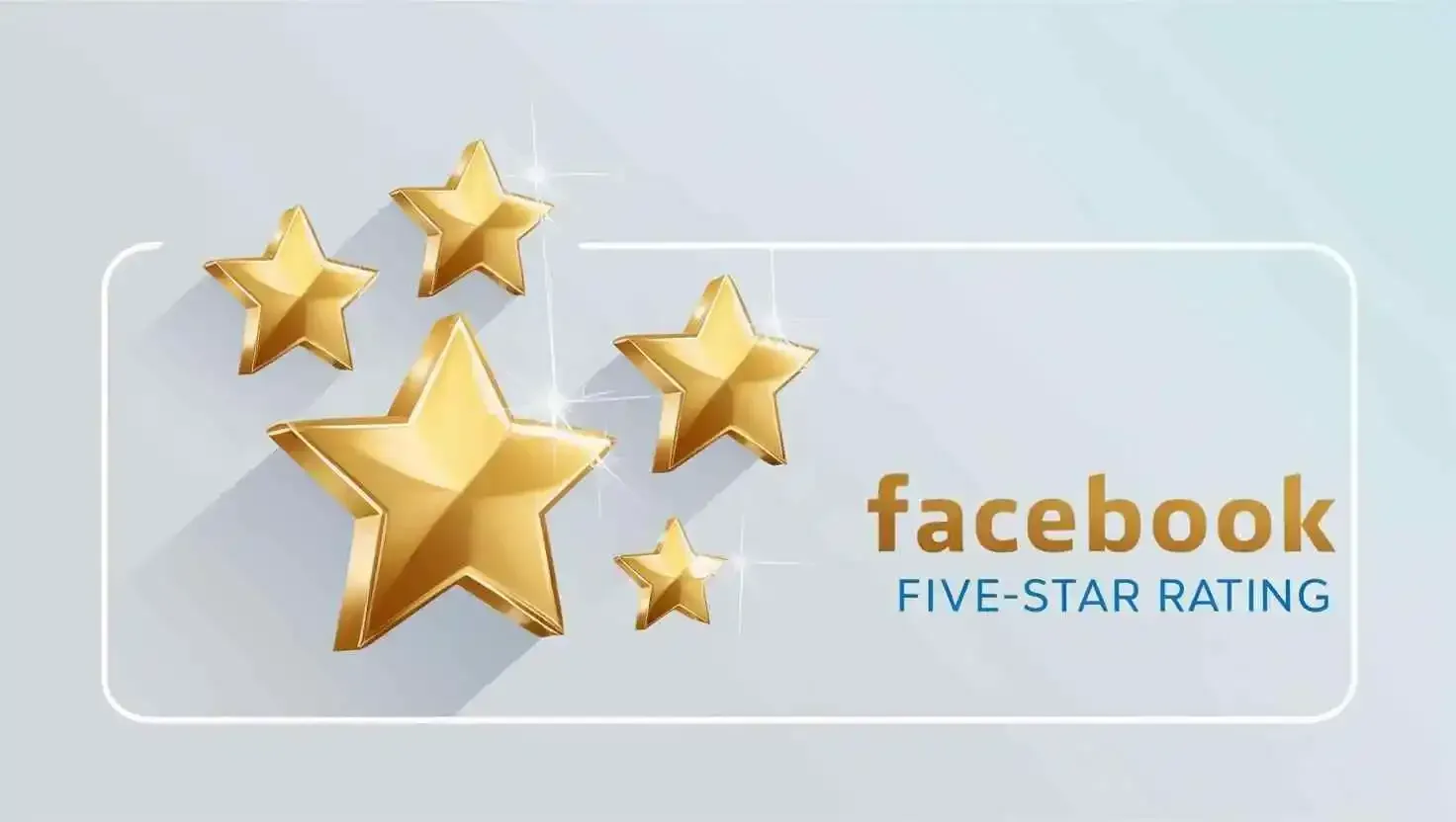A facebook five star rating banner with gold stars on a white background.