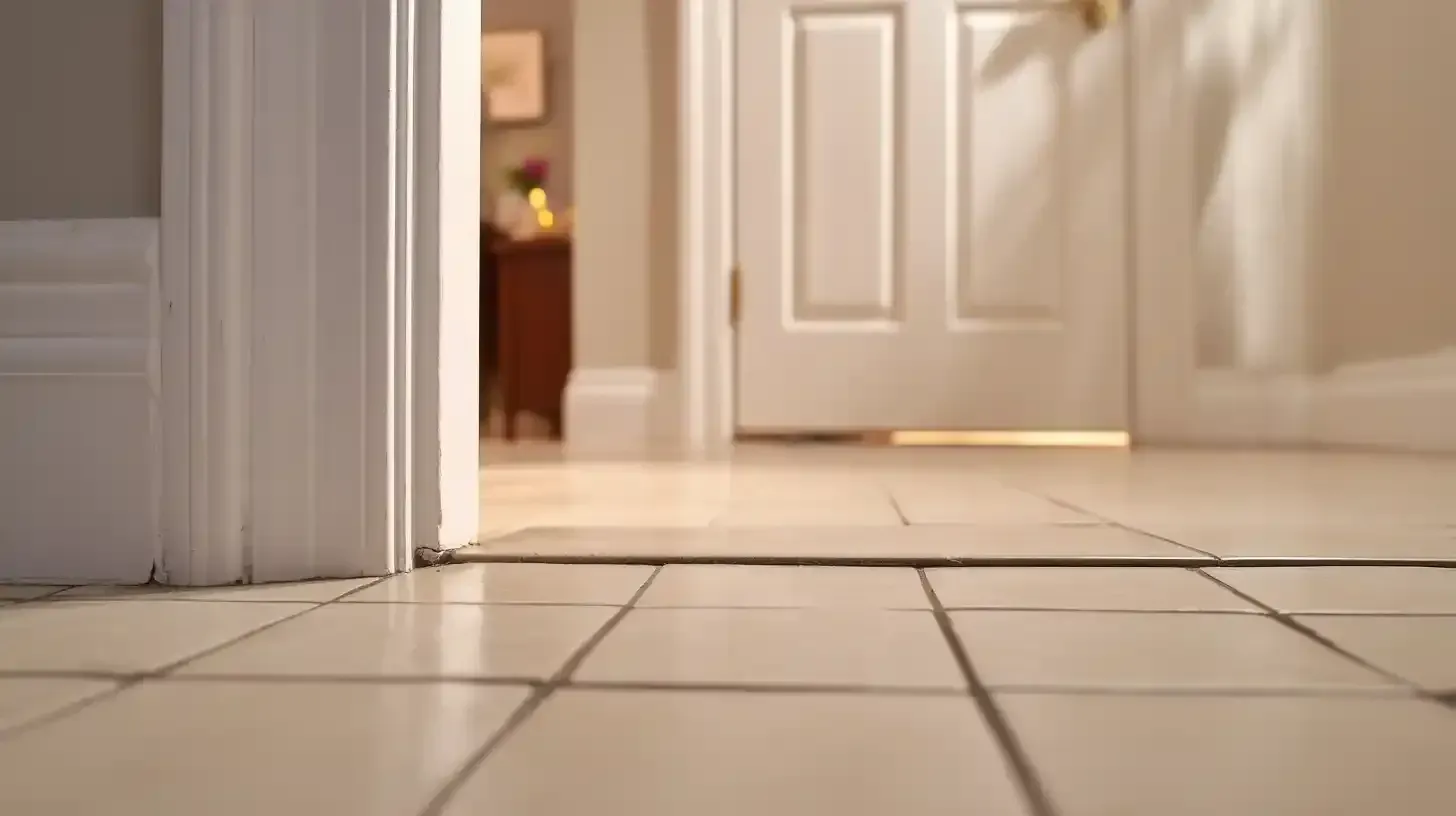 Gap at base of interior door casing where it meets tile floor from foundation settling in Abilene home