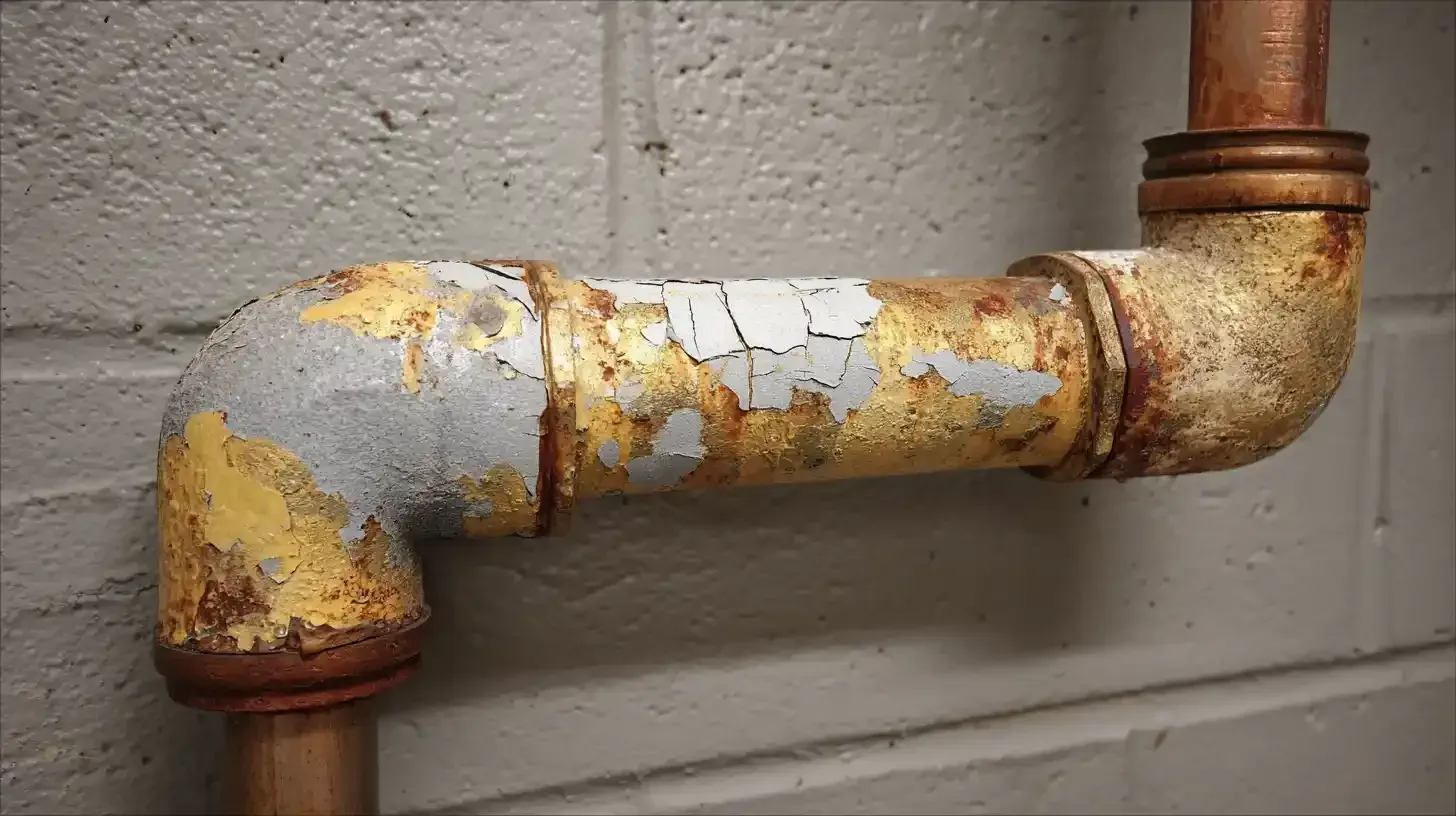 Calcium and mineral buildup on copper pipe fitting in an Abilene home plumbing system