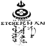 A black and white logo with chinese writing and a flame.