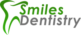 The logo for smiles dentistry has a green tooth on it.