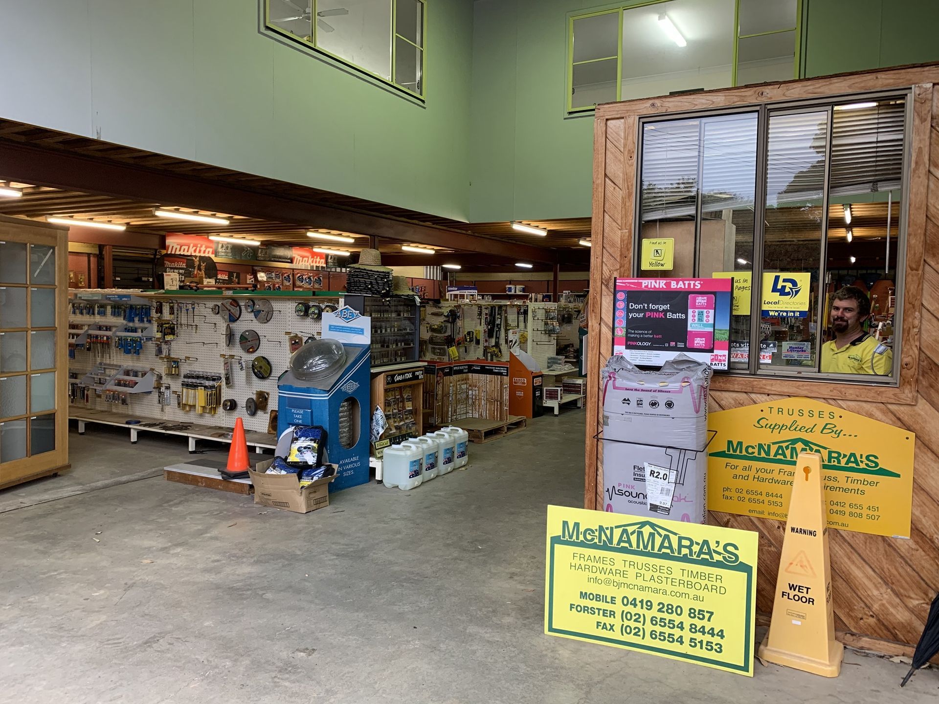 Hardware Store Entrance With Open Checkout Window — McNamara's Frames & Trusses In Forster, NSW