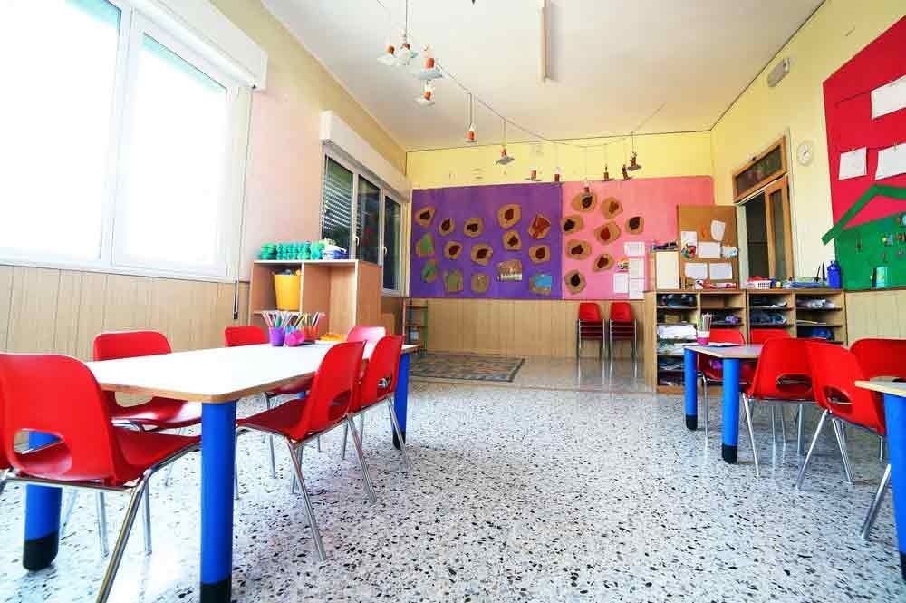 Kindergarten Classroom With Drawings On The Walls