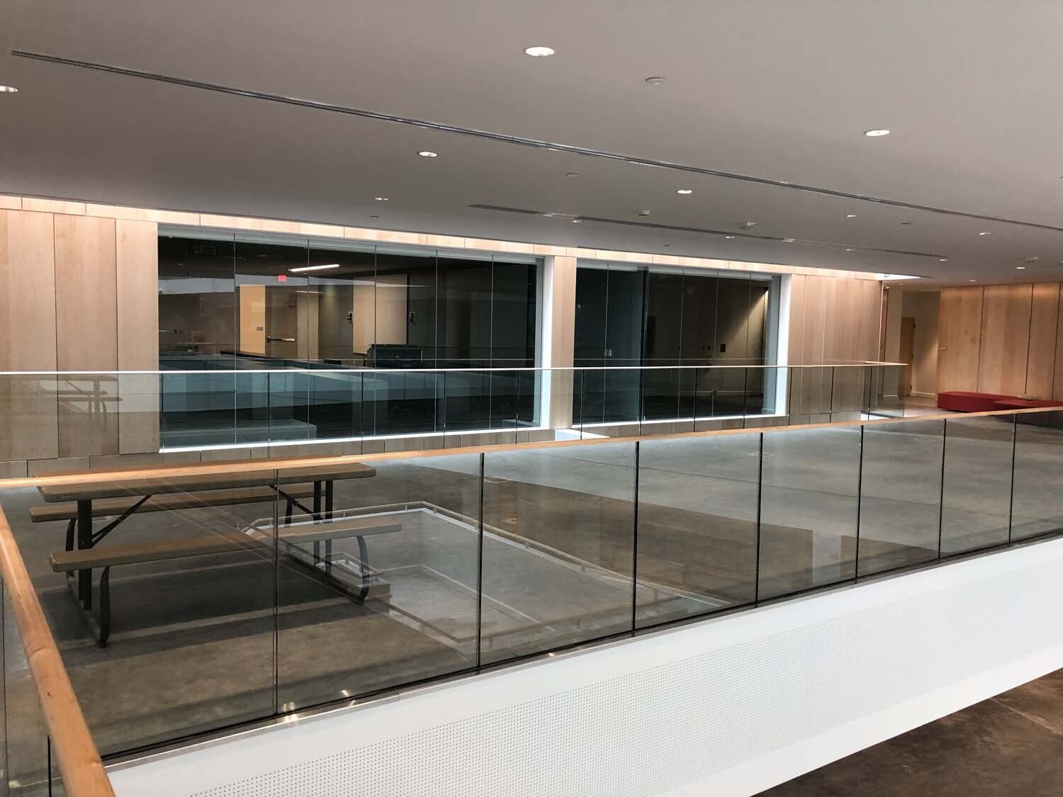 Glass balcony guardrail.