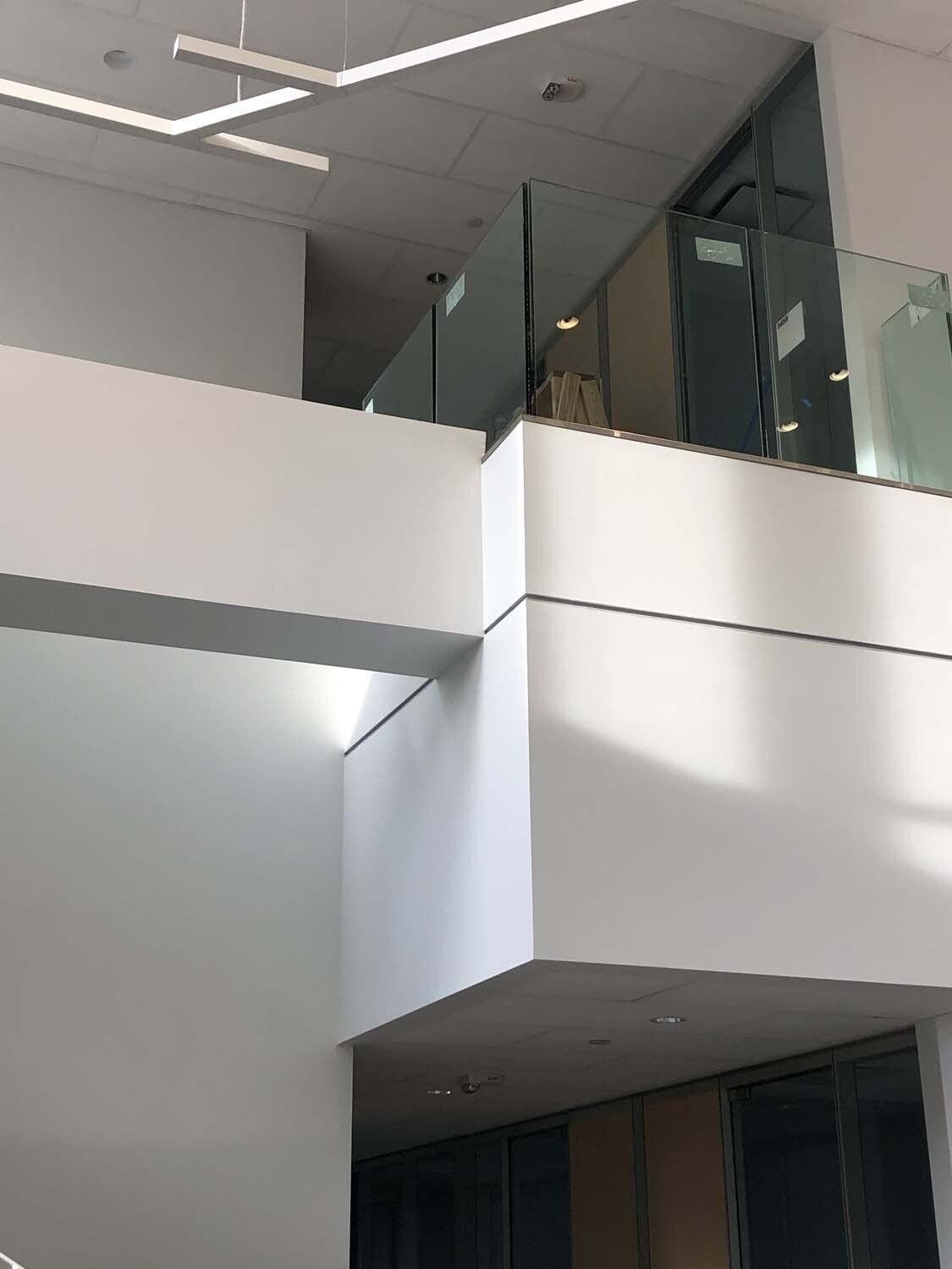 Glass balcony guardrail.