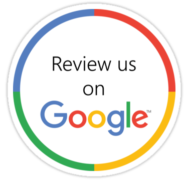 a sticker that says review us on google