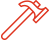 A red line drawing of a hammer on a white background.