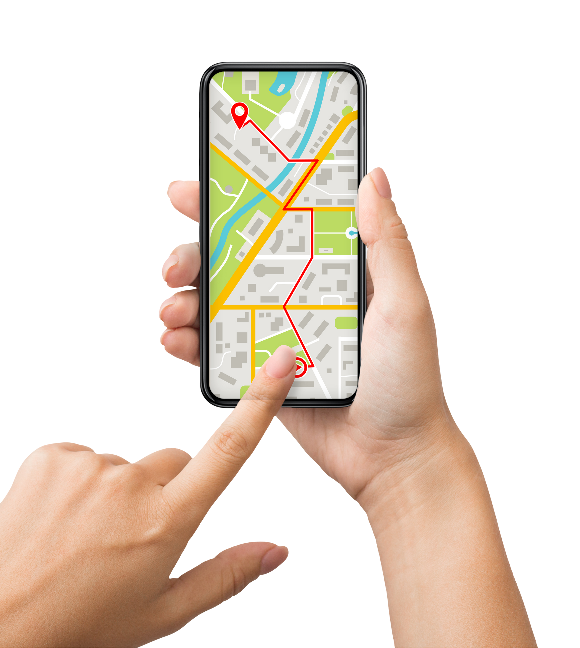 Una persona sostiene un teléfono celular con un mapa en él.