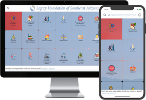 Website displayed on a monitor and smartphone. Legacy Foundation's resource guide with colored icons.
