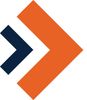 Two abstract arrows, one navy and one orange, point right, suggesting progress.