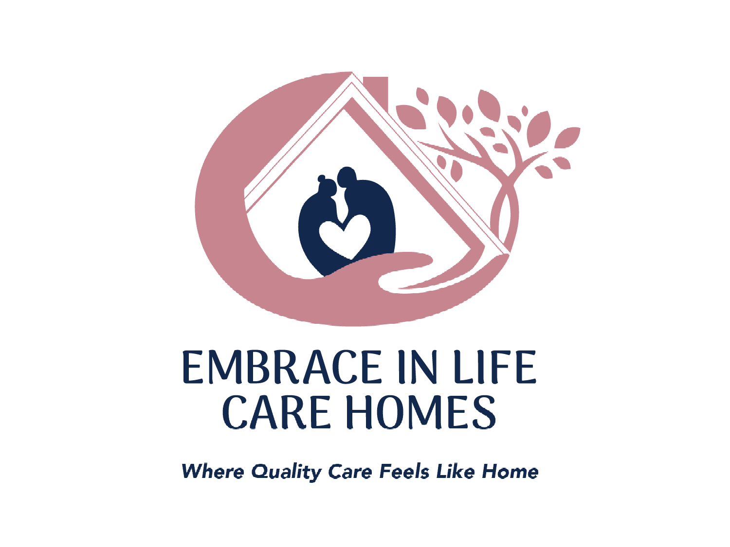 A logo for embrace in life care homes where quality care feels like home