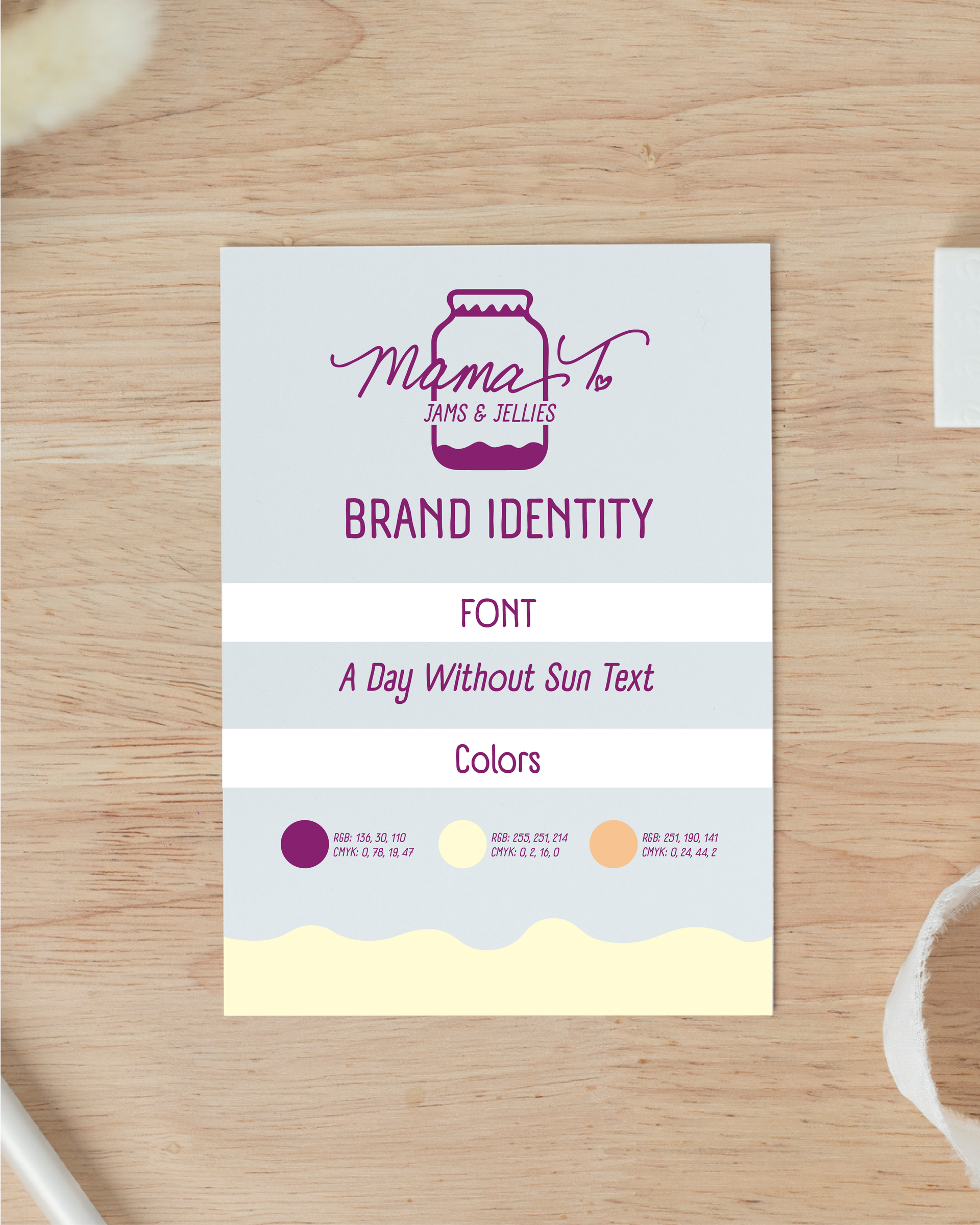 A card that says mama 's brand identity on it