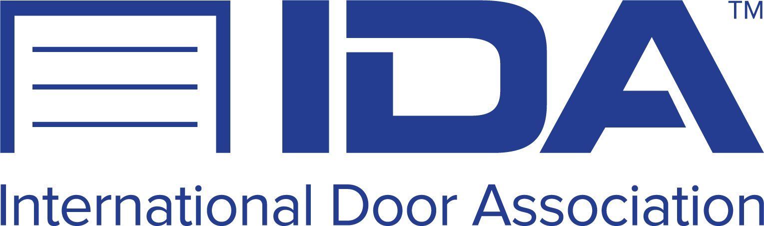 IDA logo: Blue text and graphic of three horizontal lines and letters 