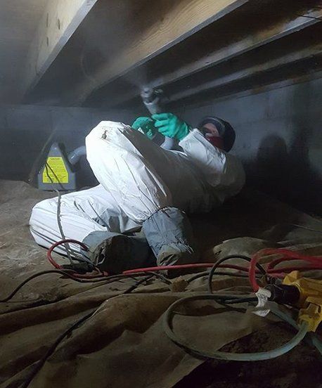 Mold specialist treating mold in crawlspace of a house