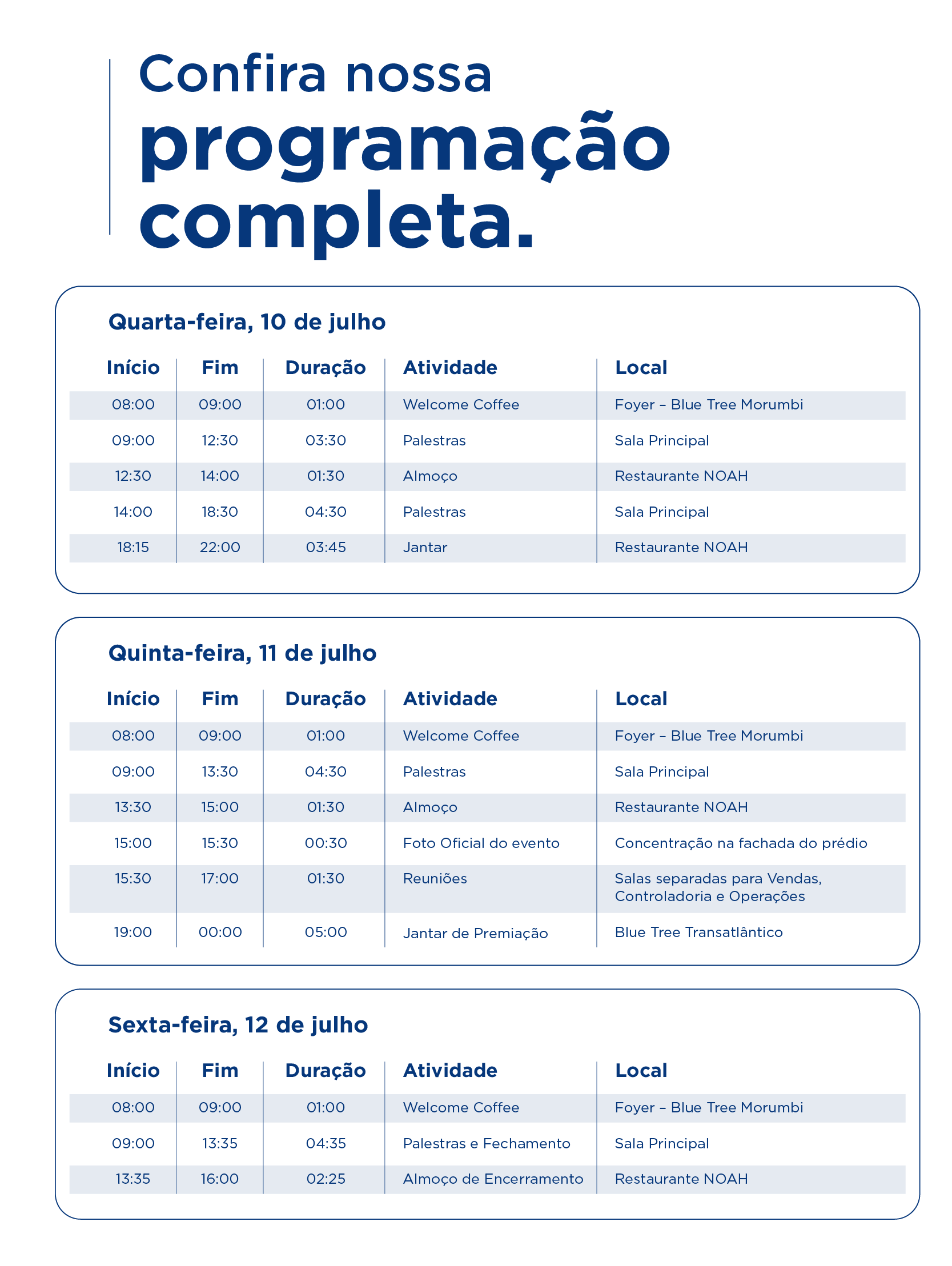 Duas folhas de papel com as palavras confira nossa programação completa nelas