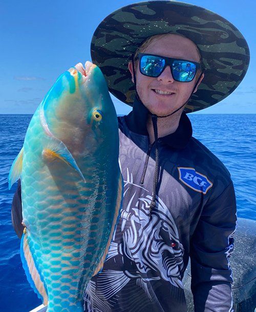 Big Parrot Fish Caught by Happy Fisherman | | Fishing Charters in Sunshine Coast