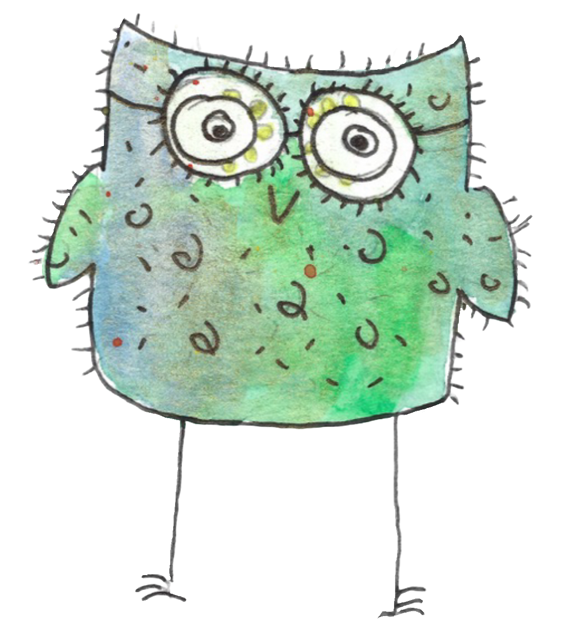 Grüne Eule mit Brille – Symbolfigur des DaF-Zentrums Wildau