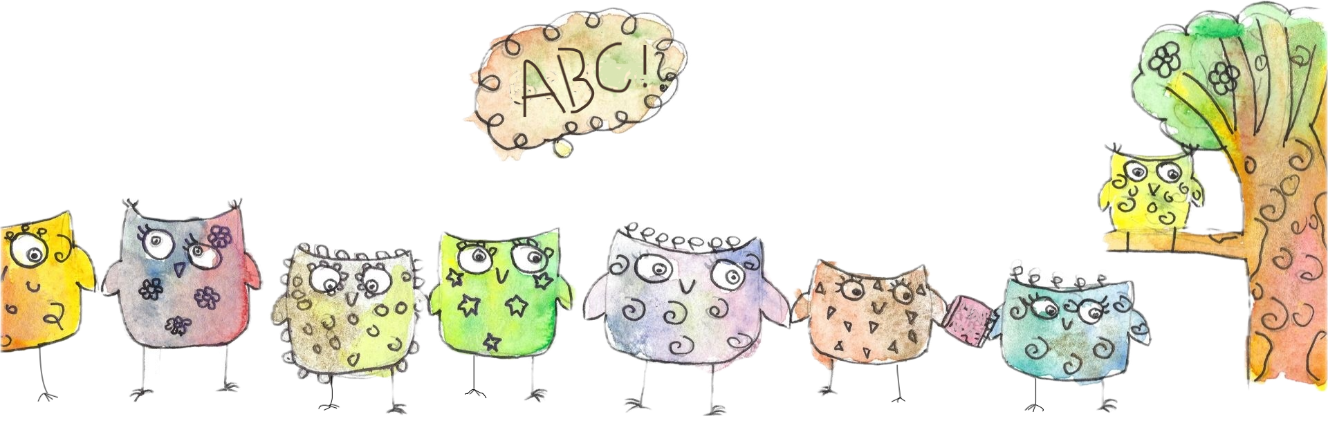 Illustration von Eulen mit Buchstaben – Deutschlernen für Kinder